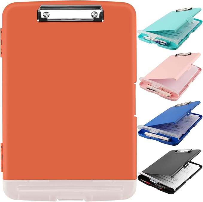 Clipboard with Storage, A4 Binder Nursing Clipboards with Pen Holder, Heavy Duty Storage Clipboards with Low Profile Clip, Clipboard Folder Side-Opening, Smooth Writing Clip Board (Red Brown)