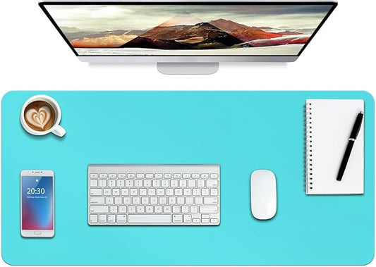 Boutilon Leather Desk Pad Protector,Non-Slip Mouse Pad,Laptop Desk Pad,Office Mouse Mat,Waterproof Leather Desk Blotter,Desk Writing Pad for Office and Home (XL-Bright Blue,35.4"x 15.7")