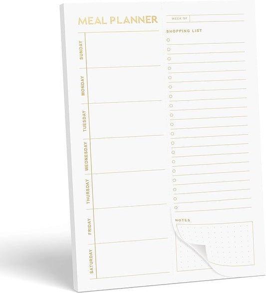 Matte Gold Foil Magnetic Meal Planning Pad for Fridge 52 Undated Tear-off Sheets, 6x9 Inch Meal Planner & Grocery List with Magnet, Weekly Meal Planner with Tear Off Shopping List
