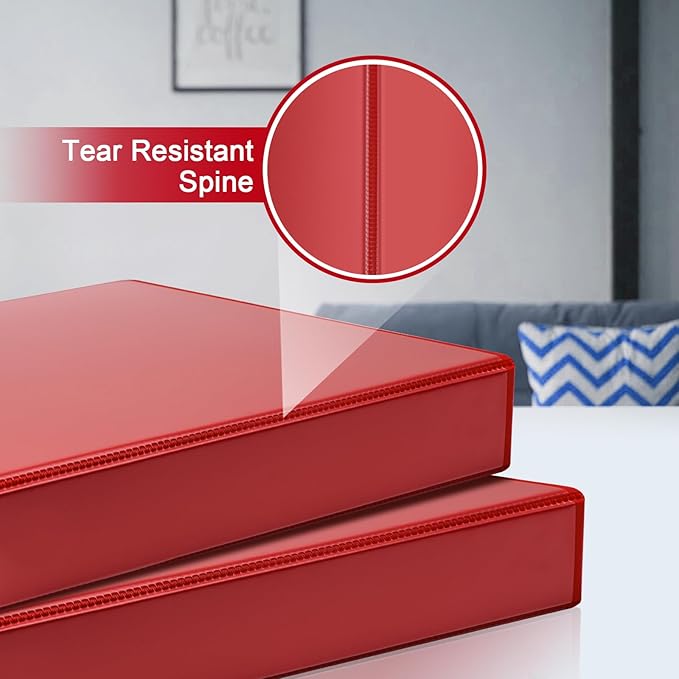 COMIX Sturdy 3 Ring Binder 2 inch with Clear View Cover, 2" Slant-D Ring View Binder Holds 500 Sheets of US Letter Size Paper, 6 Pack (Red)