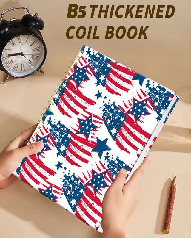 iampanda Spiral Journal Notebook,Strong Twin-Wire Binding with Premium Paper for Women,60 Sheets B5 College Ruled Notebook/Journal,Perfect for School Office Work,4th of July American Flag