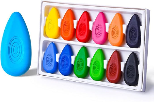 Four Candies Toddler Crayons 12 Count, Non Toxic Washable Crayons for Toddlers 1-3, Unbreakable Easy-Grip Water-Drop Shape for Little Hands, Toddler Coloring Art Gift