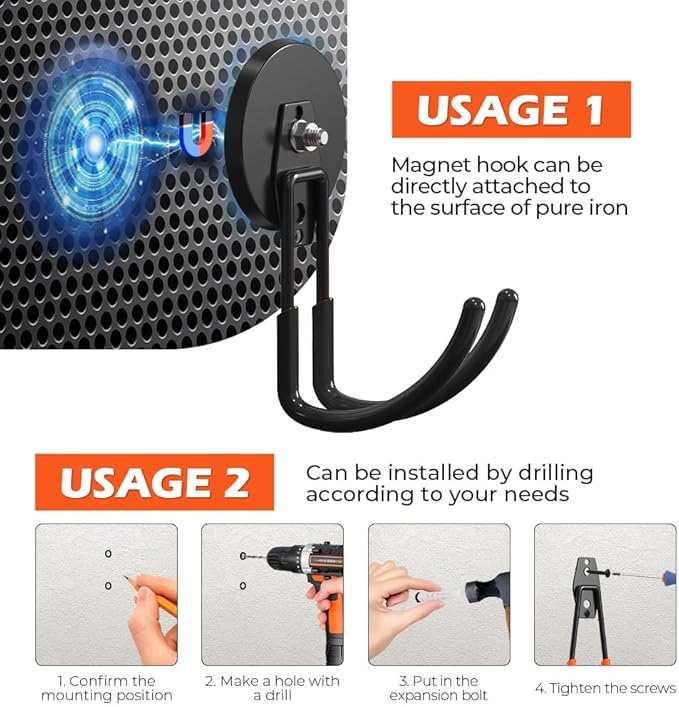 2PCS Large Strong Magnetic Hooks Heavy Duty, 3.5in Ndfeb Magnet with Hooks, Heavy Duty Storage Utility Magnetic Holder, Magnetic Storage Hooks with Anti-Slip Coating for Indoor Outdoor Garage Hanging