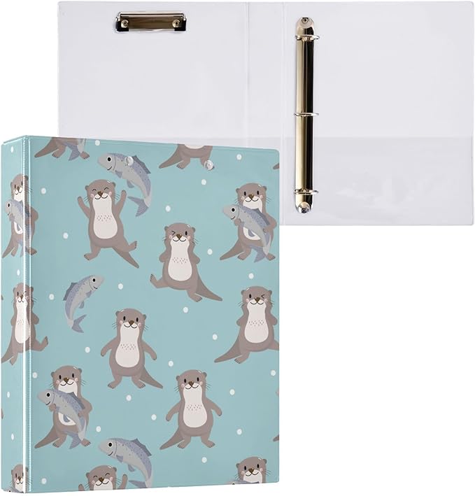Cute Animal Otter Decorative 3 Ring Binder 2 Inch Large View Binders with Pockets File Organizer for Office College School, 1Pack