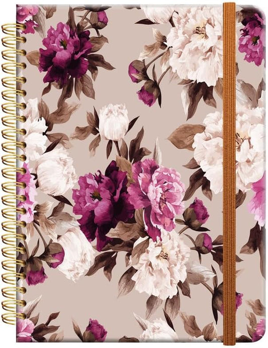 Ruled Spiral Writing Notebook,A5 Hardcover Lined College Journal for Women Girl,Strong Twin-Wire Binding with Premium Paper,8.4" X 6",Perfect for School,Office(Watercolor Pink Purple Floral)