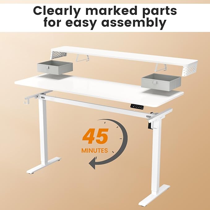 Standing Desk with Drawers and Brushless Motor,Electric Height Adjustable Desk for Walking Pad,Ergonomic Stand Up Desk for Home Office & Gaming,3 Memory Height Preset & Hooks(55" x 24",White)