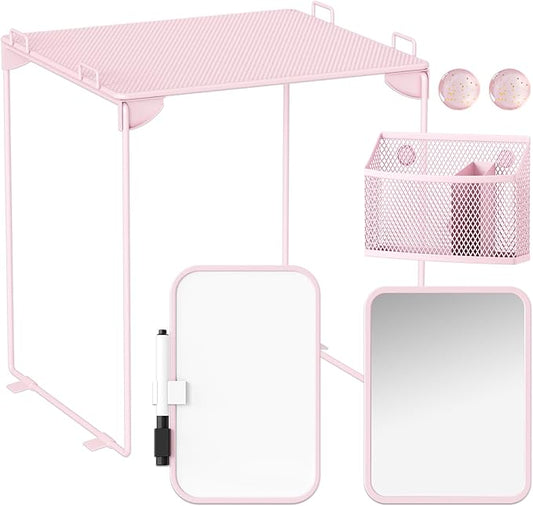 Pink Locker Accessories with Locker Shelf, Magnetic Mirror, Magnetic Pen Holder, Magnetic Small Whiteboard, Back to School Essentials Locker Decorations, 7 Piece Locker Organizer for Work