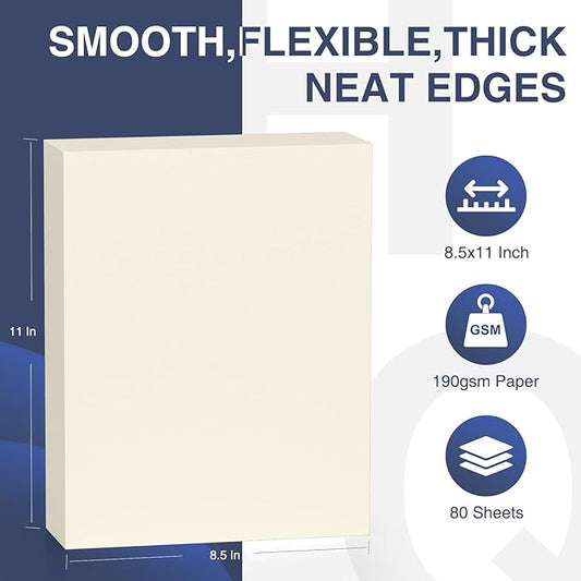 Cardstock 8.5 x 11 Inch 80 Sheets 190 gsm Heavyweight Card Stock Paper Off White Cardstock Printer Paper Perfect for Wedding Invitations, DIY Cards, Postcards, Photos, Art and Crafts