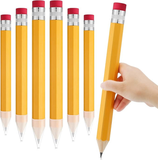 Leinuosen 6 Pcs Wooden Jumbo Pencils for Prop Gift Decor 14 Inch Giant Big Large Funny Novelty Comically Yellow Pencil with Eraser for School Office Party Favors
