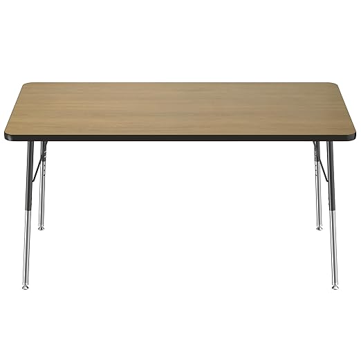 Factory Direct Partners FDP Rectangle (36 x 60 inch) Classroom Table with Adjustable Standard Swivel Glide Legs (19-30 in); School and Office Furniture - Pasadena Oak Top/Black Edge and Legs