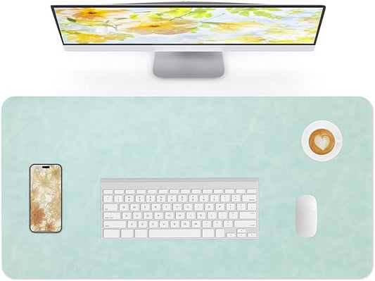 Crazy Horse Leather Desk Mat Large Mouse Pad Laptop Desk Pad Waterproof Non-Slip Table Blotter Desktop Writing Pad for Office and Home (Light Green, 90x43cm)