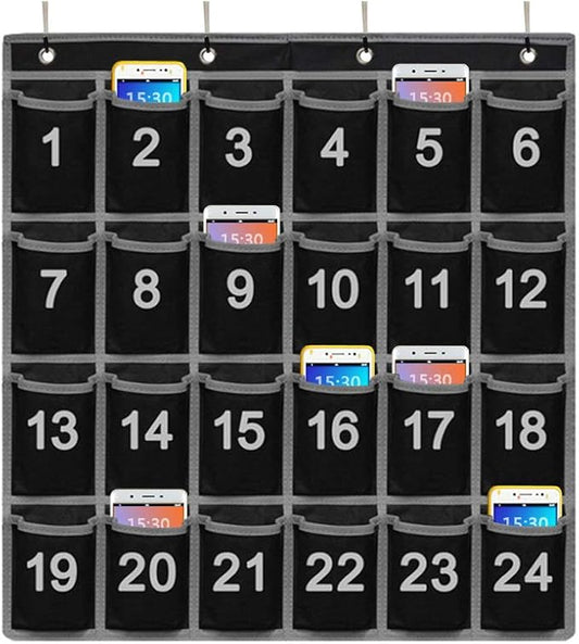 Godery Numbered Classroom Pocket Chart for Cell Phone, Hanging Wall Organizer & Pocket Chart Holder for Key, ID Cards, Pen and More (24 Pocket)