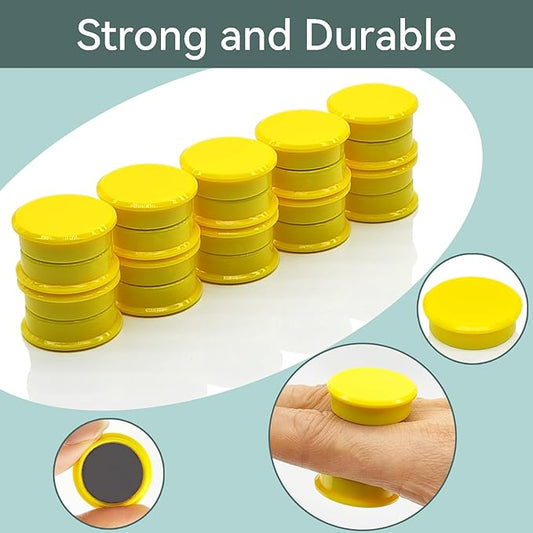 Cute and Whimsical Fridge Magnets, 30 Pack, Round, Plastic, Strong, Yellow