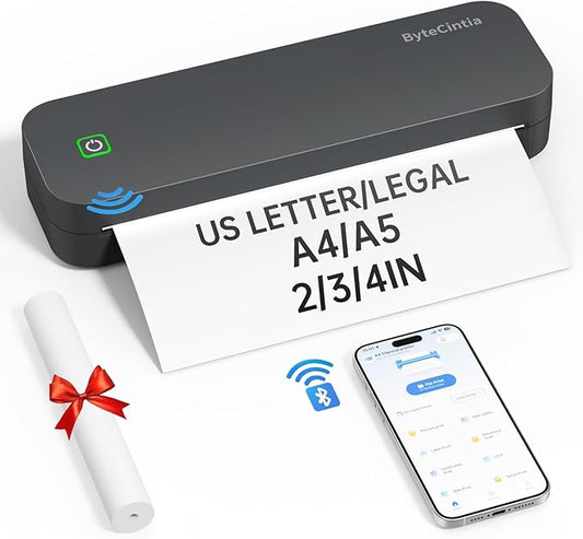 Portable Printer for Travel, Bluetooth Thermal Printer Supports 8.5 x 11 Inch US Letter Size, Compatible with Android and iOS & Laptop Inkless Mobile for Office, Car, School