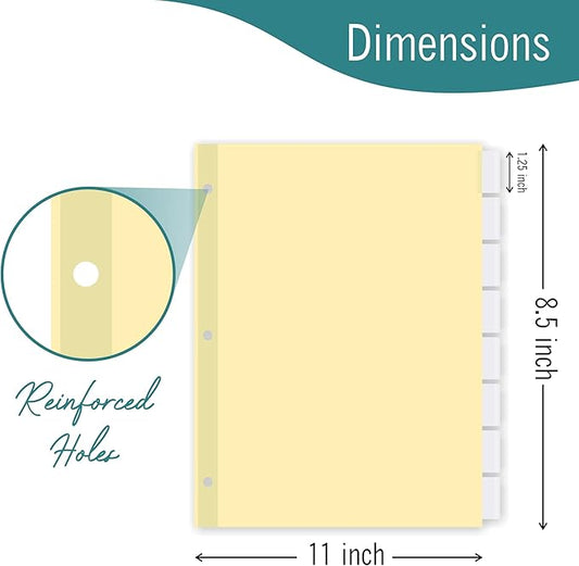 8-Tab Binder Dividers for 3 Ring Binder, Insertable Clear Big Tabs, Letter Size Paper Divider, 8.5 x 11 inch, 6 Sets (48 Dividers Total)