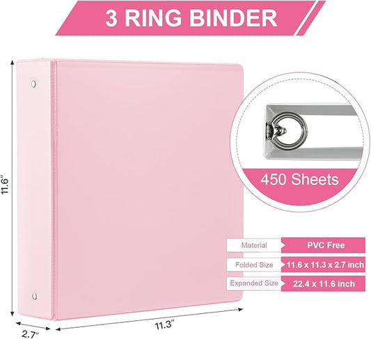 2-INCH 3 Ring Binder with 2 Interior Pockets, Durable 2'' Binders Holds US Letter Size 8.5'' x 11'' Paper - Versatile Binders for Office, Home, and School Use, 6 Pack (2-inch Pink)