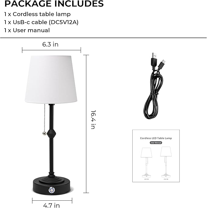 Portable Rechargeable Cordless Table Lamp: Birthday Gifts for Women Mom, House Warming Gifts New Home Decor, 5200mAh Adjustable Light Battery Powered Table Lamp (Black)