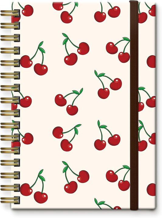 Cute Spiral Journal Notebook,A5 Hardcover Lined Journals for Women Girl 6 x 8.3 in,120 Pages Thick Paper,Cute College Ruled Writing Notebook for Gifts Office Work School (Cute Cherry)