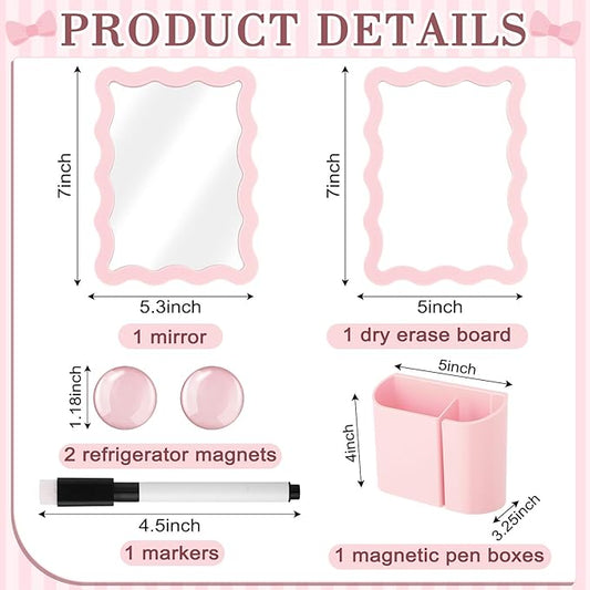 Scalloped Magnetic Locker Accessories Kit Back to School Essentials 6 Pieces Includes Whiteboard Mirror and Organizing Supplies Cute Locker Organizer Decoration for School (Pink)