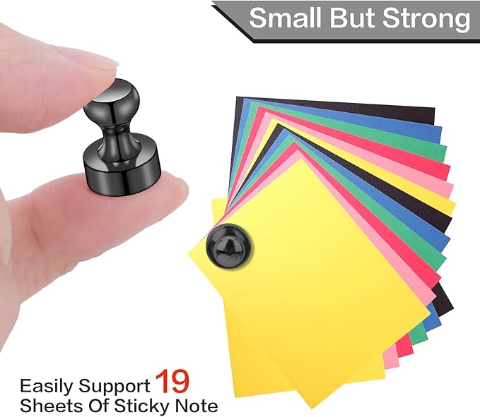 LOVIMAG Fridge Magnets for Office Accessories, 20 Pcs Black Refrigerator Magnets for Office Organization, Small and Strong Push Pin Magnet for Whiteboard,Classroom,Kitchen,Locker Etc