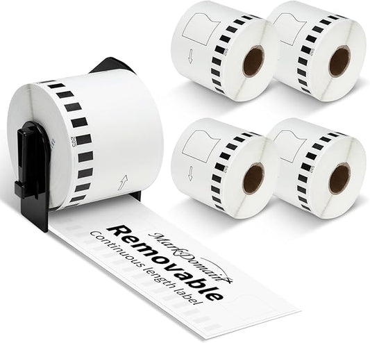 MarkDomain Paper Label Replace Brother Removable DK-4205 DK4205 Continous Label Roll for QL serise Printer QL 800 QL820nwb 2.4" x 100', Black on White, 5 Paper Rolls + 1 Frame