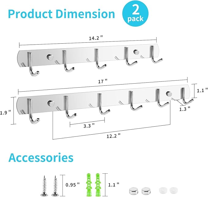 Wall Mount Coat Hooks,(2-Pack) Hat Rack Wall Mount, Simple Towel Hooks