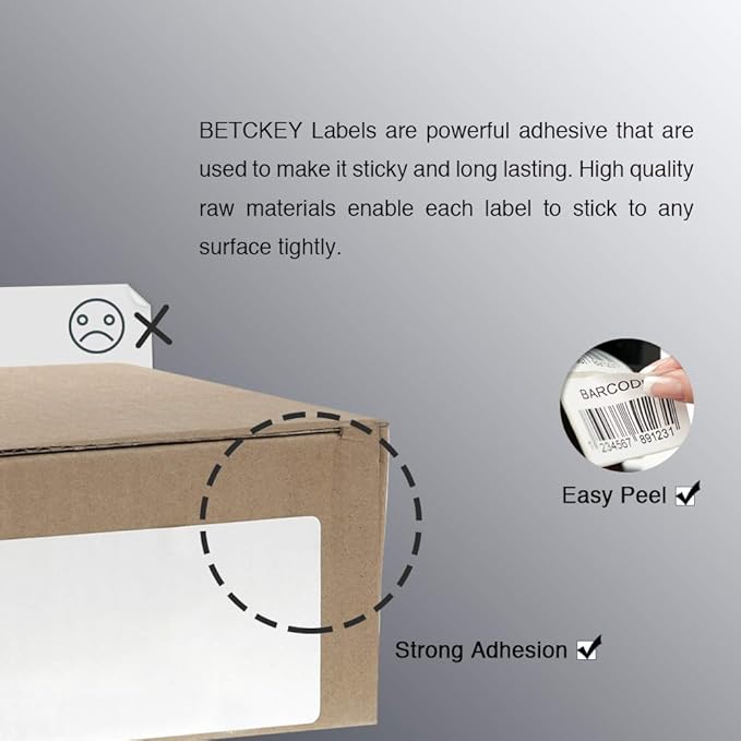 BETCKEY - 2" x 1" (51 mm x 25 mm) UPC Barcode & Address Labels Compatible with Zebra & Rollo Label Printer,Premium Adhesive & Perforated [2 Rolls, 2600 Labels]