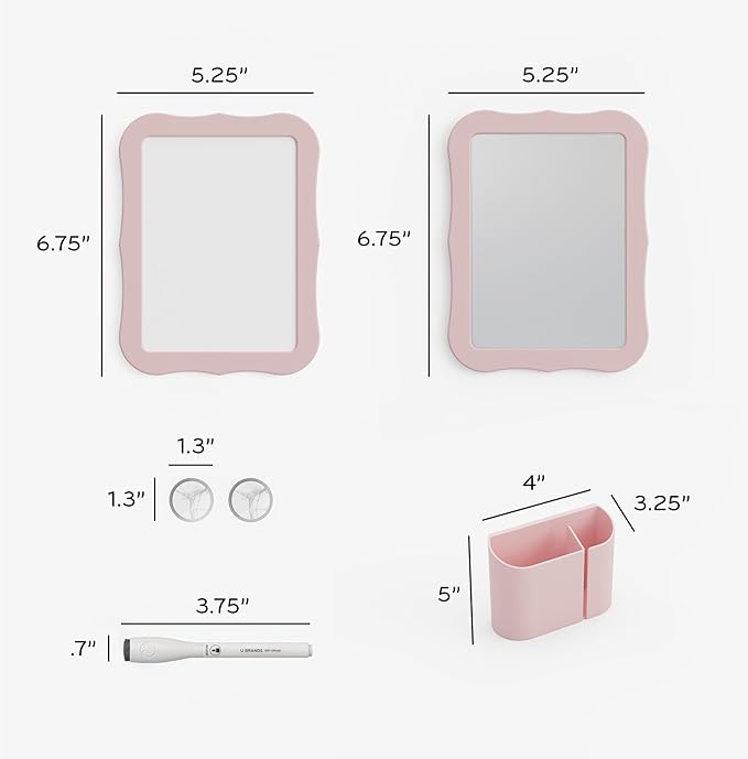 U Brands Locker Accessories Kit, Back to School Essentials, Blush, 6-Piece, Includes Whiteboard, Mirror, and Organizing Supplies
