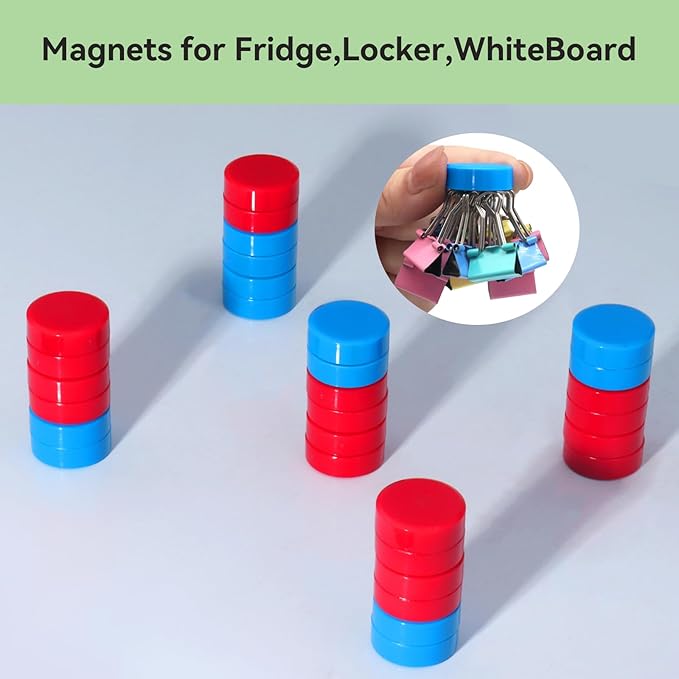 20PCS Fridge Magnets - Small Strong Refrigerator Magnets, Heavy Duty Magnets for Whiteboard, Decorative Cute Mini Round Magnet for Office, Kitchen, School, Classroom, Locker, Crafts (Red +Blue)