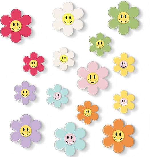 MORCART Fridge Magnets Cute Emoji Refrigerator Magnets Colorful Smiley Flower Magnets for Locker Whiteboard Decorative Magnets for Classroom Kitchen Office Gifts for Teachers Family and Friends 16PCS