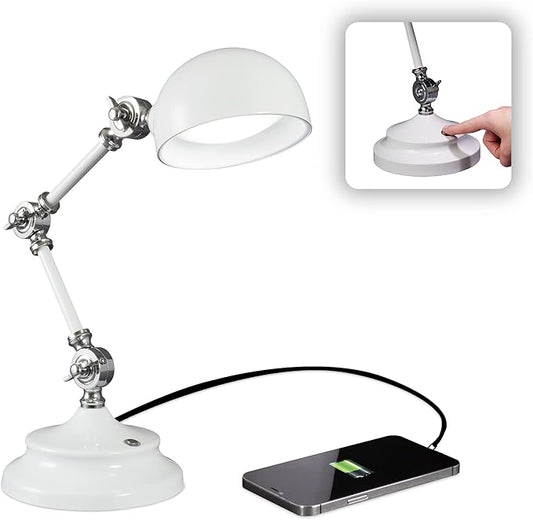 OttLite Pevention Pharmacy Adjustable LED Desk Lamp with USB Charging - Designed to Reduce Eyestrain, 3-Point Adjustable Neck, 3 Brightness Settings with Touch Controls