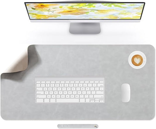 Crazy Horse Leather Desk Mat Large Mouse Pad Laptop Computer Desk Pad Protector Non-Slip Waterproof Table Blotter Desktop Writing Pad for Office and Home (Light Grey, 80x40cm)