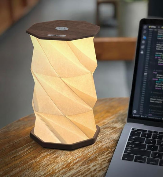 Foldable LED Desk Lamp – USB Rechargeable & Portable - Dimmable Touch Control Light with Adjustable Height up to 8.25" for Office, Travel, Bedside - Sleek & Modern Design (Wood Grain)