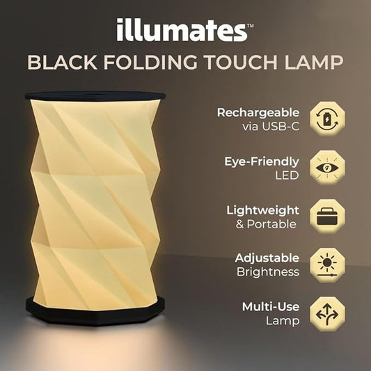 Foldable LED Desk Lamp – USB Rechargeable & Portable - Dimmable Touch Control Light with Adjustable Height up to 8.25" for Office, Travel, Bedside - Sleek & Modern Design (Black)
