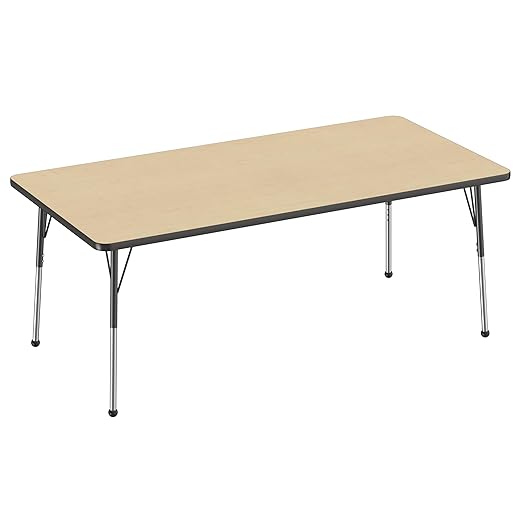FDP Rectangle Activity School and Office Table (36 x 72 inch), Standard Legs with Ball Glides, Adjustable Height 19-30 inches - Maple Top and Black Edge