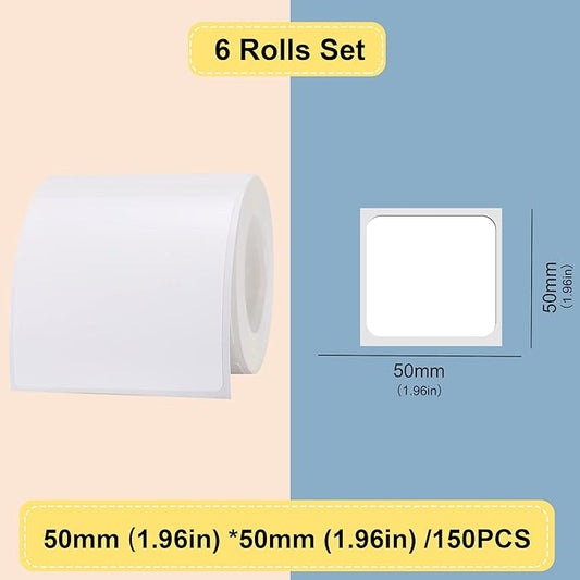 6 Rolls(900PCS) Thermal Label Sticker for B21/B3S/B1 Printer Label Maker Tape Waterproof Sticker Paper Business Shipping Address Labeling Replacement with Self-Adhesive (50 x 50mm-150PCS)