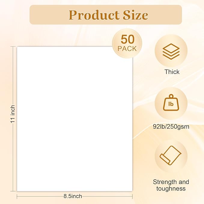 Ftumertly 50 Sheets White Cardstock 8.5 x 11, Card Stock 92lb/250gsm Thick Cardstock, Printer Paper Cover Stock for Invitations, Menus, Scrapbooking, DIY Cards, Wedding