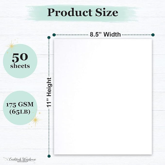Cardstock Warehouse Pop-Tone Sweet Tooth White Cardstock Paper – 50 Sheets, 8.5 x 11" - 65 lb / 175 GSM Premium White Card Stock for Die-cutting, Crafts, Printing, Card Making and DIY Projects