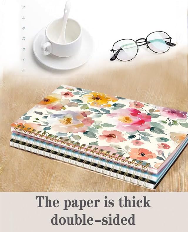 Spiral Journal Notebook,A5 Hardcover Lined Journals for Women Girl 6 x 8.3 in,120 Pages Thick Paper,Cute College Ruled Writing Notebook for Gifts Office Work School(Beautiful Floral)