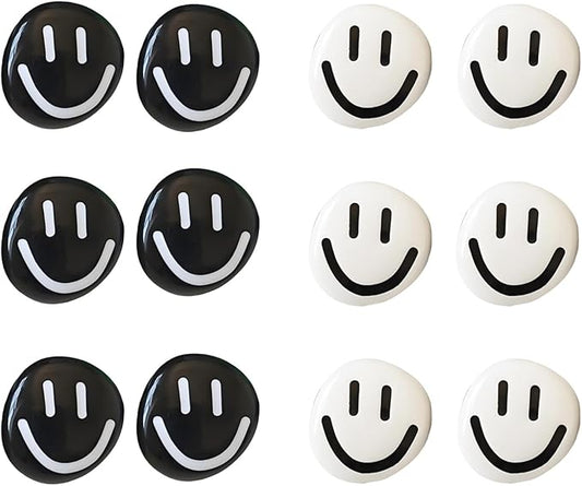12Pcs Fridge Magnets - Smiley Face Cute Refrigerator Magnets - Colorful Decorative Small Magnets for Whiteboard Locker Cabinet - Classroom Kitchen Office Decor (3mm/Black&White)