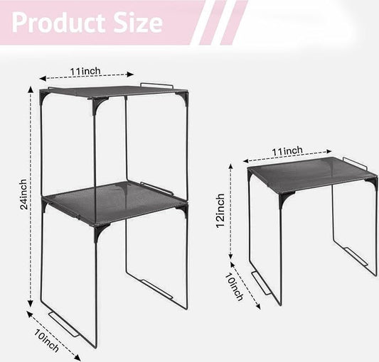 Locker Organizer Shelf, Stackable, Extra Tall, Fits Standard Size School Lockers (Black 2 Pack)