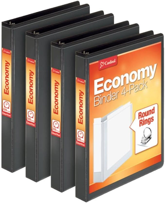 Cardinal Economy Binders Bulk Pack, includes 4 Pack 1.5 Inch 350 Sheet and 4 Pack 1 Inch 225 Sheet Black Binders