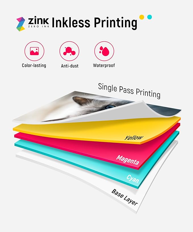 Liene 2x3” Photo Printer, Mini Instant Portable Color Mono Picture Printer Bundle 50 Zink Adhesive Paper, Bluetooth 5.0, Compatible w/iOS & Android, Small Phone Sticker for iPhone, Smartphone, White