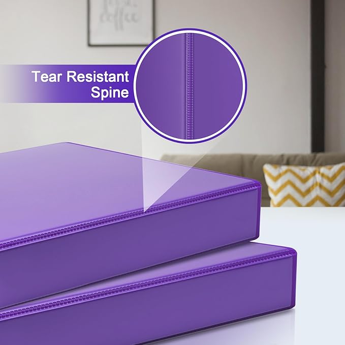 COMIX Sturdy 3 Ring Binder 2 inch with Clear View Cover, 2" Slant-D Ring View Binder Holds 500 Sheets of US Letter Size Paper, 6 Pack (Purple)