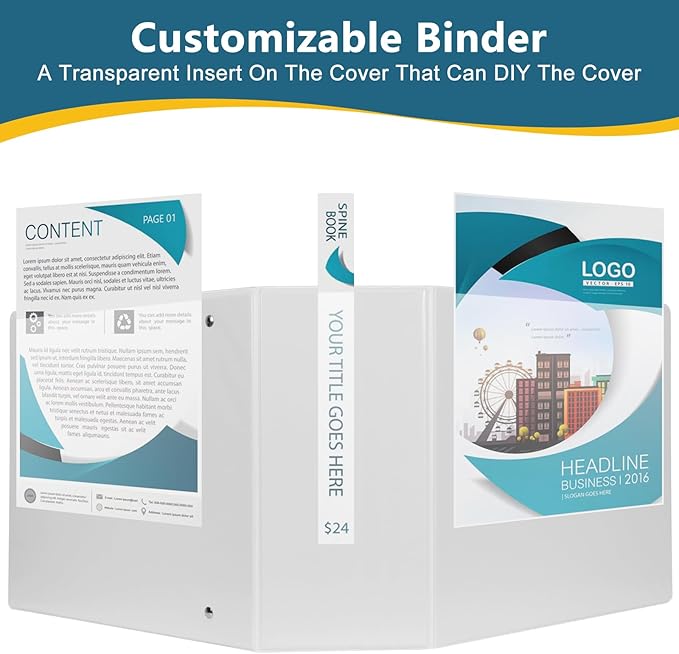 5-Inch 3 Ring Binder, Standard 5" Slant-D Ring Binder Fit Letter Size Paper, Presentation View Binders, White, 2-Pack