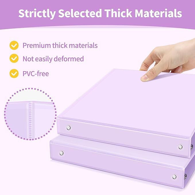 SUNEE 3 Ring Binder 1 Inch 1 Pack, Clear View Binder Three Ring PVC-Free (Fit 8.5x11 Inches) for School or Office Supplies, Purple