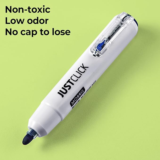 carrotez Retractable Dry Erase Markers, Click Dry Erase Whiteboard Markers, Bullet Tip, Thick Barrel, 12 Count, Blue