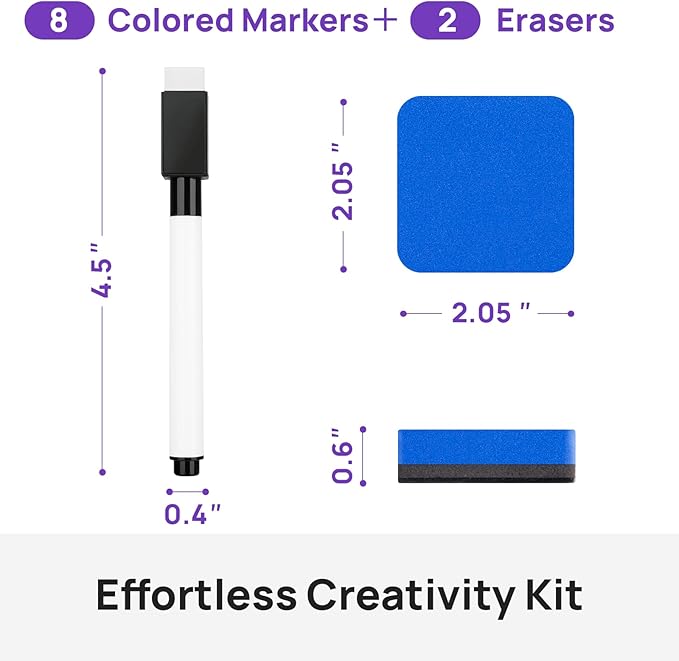 8 Pcs Colorful Magnetic Dry Erase Markers with Eraser, White Board Mini Dry Erase Markers with Eraser Cap, Fine Point Tip Student White Board Markers for Teachers Office School Supplies