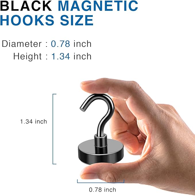 LOVIMAG Magnetic Hooks for Cruise Cabins, 40lbs Black Magnetic Hooks for Classroom, Strong Magnets with Hooks for Hanging, Neodymium Magnet Hooks for Fridge, Ceiling, Locker, Camper, Travel-25 Pcs