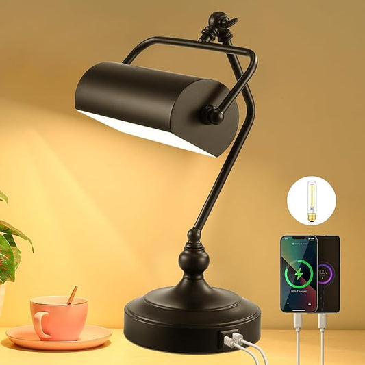 CONCA Classic Antique Touch Adjustable LED Desk & Piano Lamp with Eye Protection - Black (Bulb Included)
